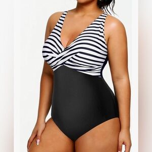 Younique Black and White One Piece Swimwear, Size 16W, NEW